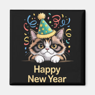 Cute Party Cat Happy New Year Funny New Year’s Eve Magnet