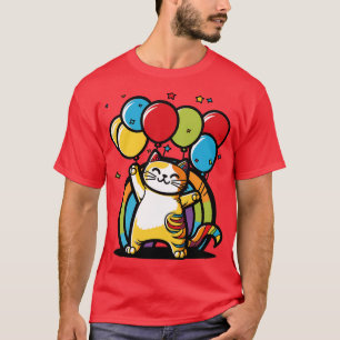 Cute Party Cat with Happy Birthday Party Balloon F T-Shirt