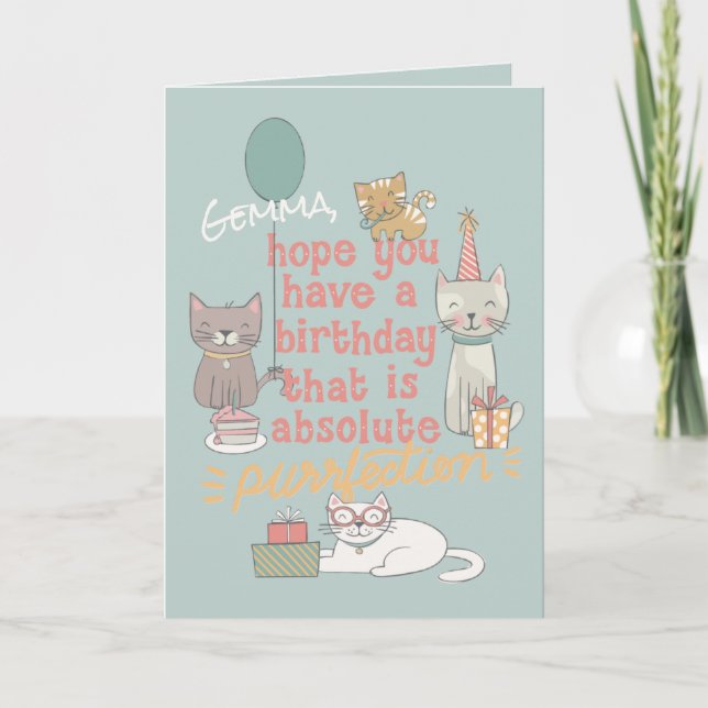 Cute party cats birthday Purr-fection Card (Front)