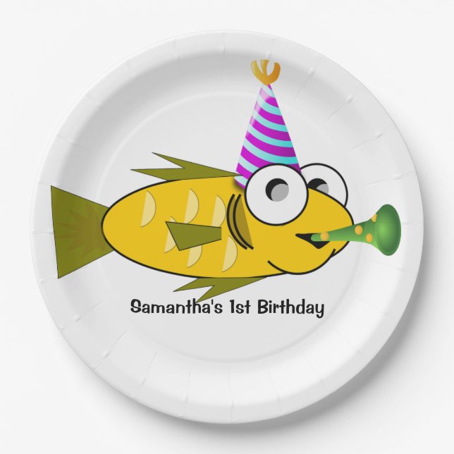 Cute Party Goldfish Personalised Birthday Paper Plate (Front)