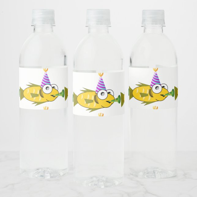 Cute Party Goldfish Personalised Birthday Water Bottle Label (Bottles)
