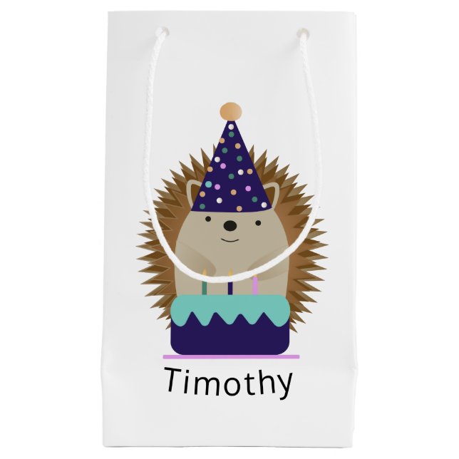 Cute Party Hedgehog Small Gift Bag (Front)