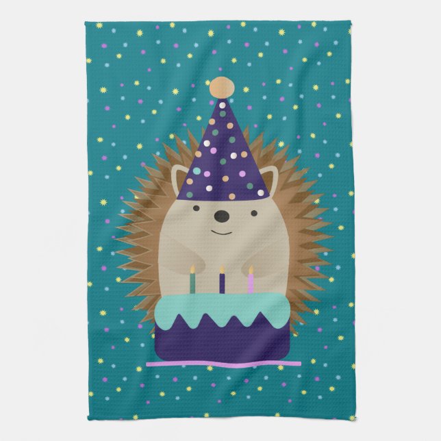 Cute Party Hedgehog Tea Towel (Vertical)