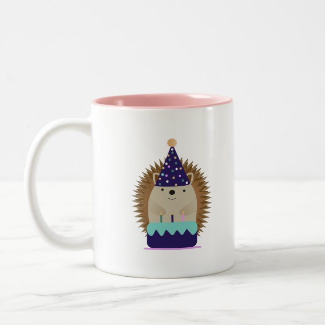Cute Party Hedgehog Two-Tone Coffee Mug (Left)