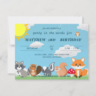 Cute Party In The Woodland Animals Kids Birhtday Postcard