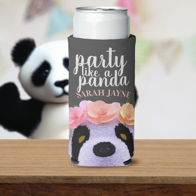 Cute Party like a Panda Name Seltzer Can Cooler (Always party like a panda. They have the most fun. Just add your name)