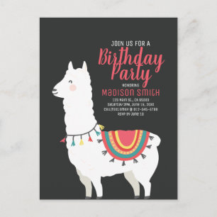 Cute Party Llama and Balloon Birthday Invitation Postcard