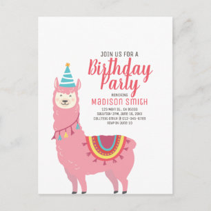 Cute Party Llama and Balloon Birthday Invitation Postcard
