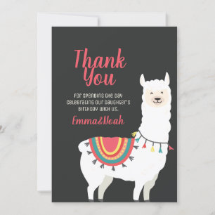 Cute Party Llama and Balloon Birthday Thank You Card