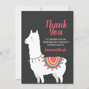 Cute Party Llama and Balloon Birthday Thank You Card