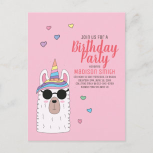 Cute Party Llamacorn Birthday Invitation Postcard