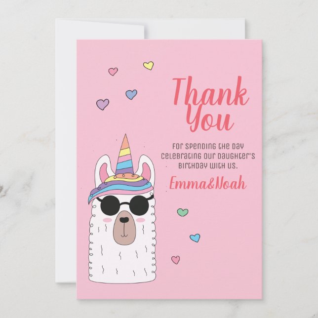 Cute Party Llamacorn Birthday Thank You Card (Front)