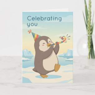 Cute Party Penguin Celebrate You Custom Birthday Card