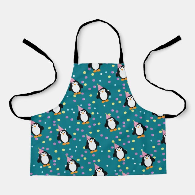 Cute Party Penguin with confetti pattern Apron (Front)
