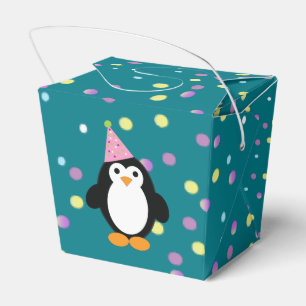 Cute Party Penguin with round confetti background Favour Box
