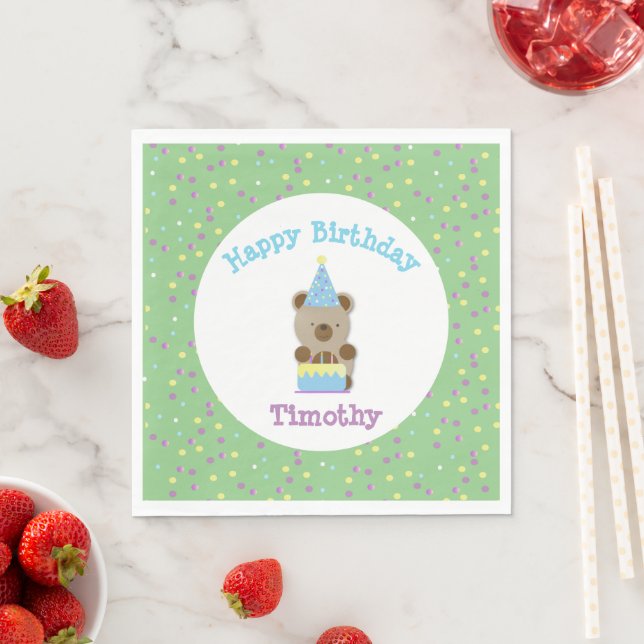 Cute Party Teddy Bear Birthday  Napkin (Insitu)