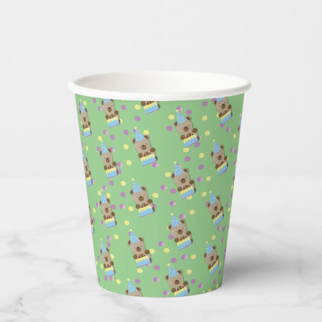 Cute Party Teddy Bear Birthday  Paper Cups (Front)