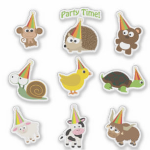 Cute Party Time Animals Sticker Set