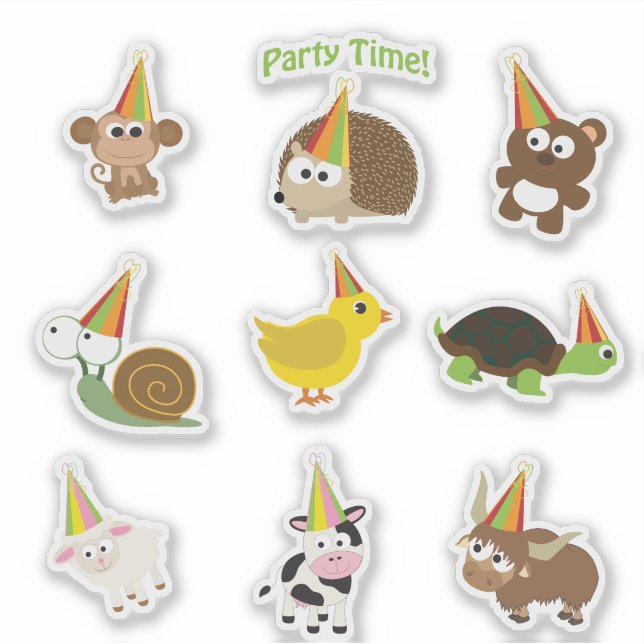 Cute Party Time Animals Sticker Set (Front)