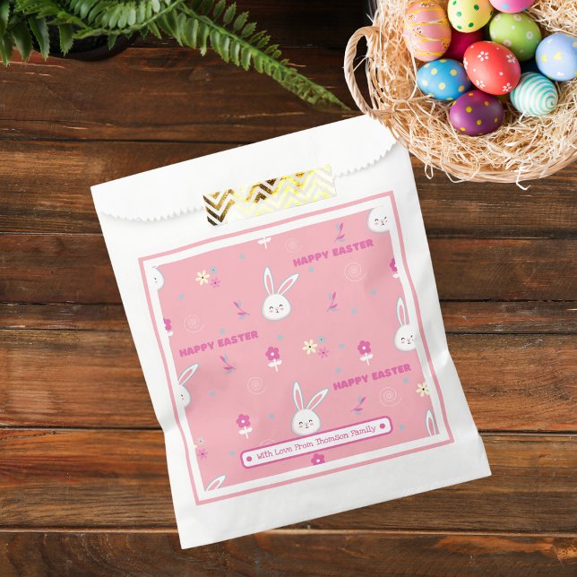 Cute Paste Pink Colour Easter Bunny Floral  Favour Bag (Creator Uploaded)