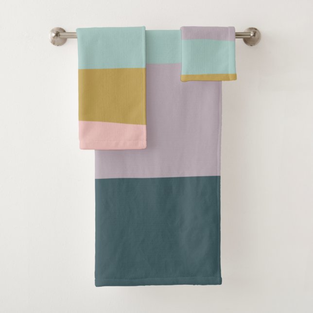 Cute Pastel Abstract Colour Block Geometric Art Bath Towel Set (Insitu)