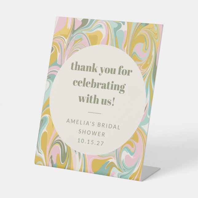 Cute Pastel Abstract Custom Bridal Shower Thanks Pedestal Sign (Front)