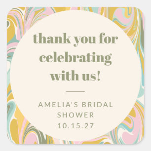 Cute Pastel Abstract Custom Bridal Shower Thanks Square Sticker