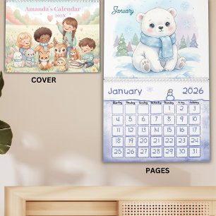 Cute Pastel Animals Personalized Kids 2026 Calendar