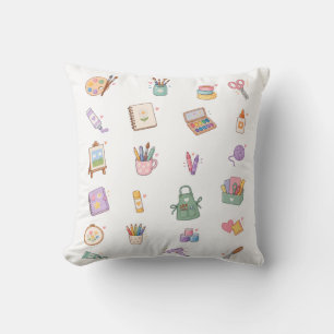 Cute Pastel Art and Craft Supplies Illustration Cushion