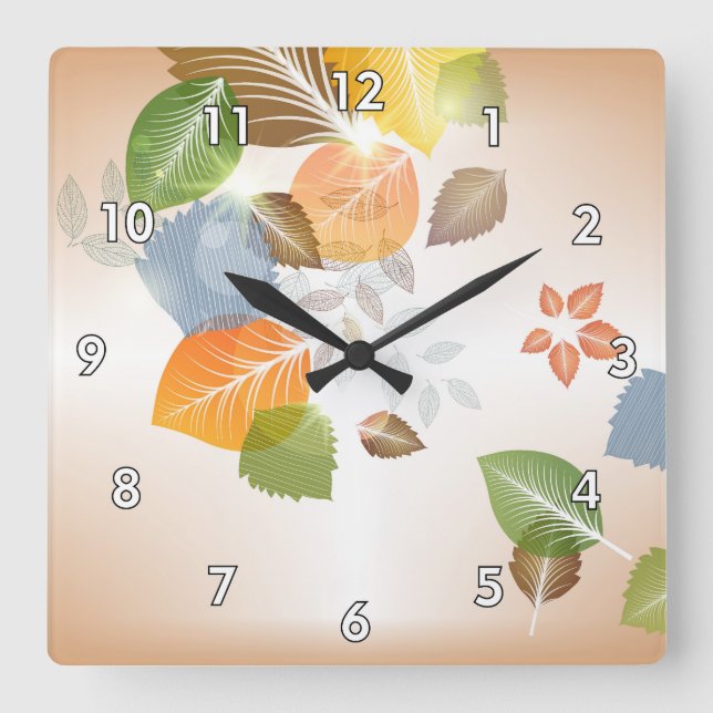 Cute Pastel Autumn Leaves Square Wall Clock (Front)