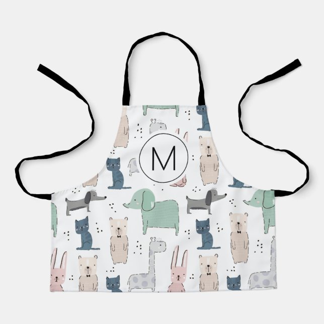 Cute Pastel Baby Animal Pattern Apron (Front)