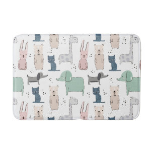 Cute Pastel Baby Animal Pattern Bath Mat
