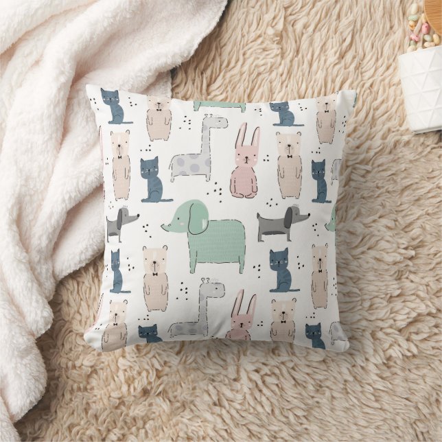 Cute Pastel Baby Animal Pattern Cushion (Blanket)
