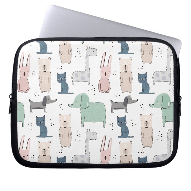 Cute Pastel Baby Animal Pattern Laptop Sleeve (Front)