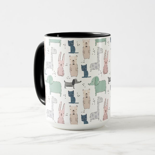 Cute Pastel Baby Animal Pattern Mug (Front Left)