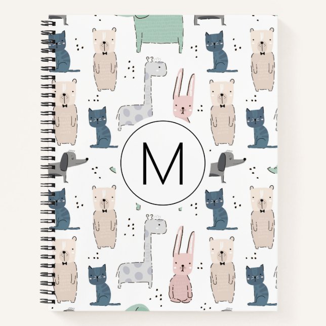 Cute Pastel Baby Animal Pattern Notebook (Front)
