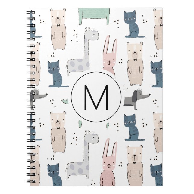 Cute Pastel Baby Animal Pattern Notebook (Front)