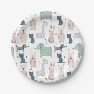 Cute Pastel Baby Animal Pattern Paper Plate