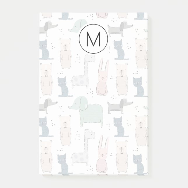 Cute Pastel Baby Animal Pattern Post-it Notes (Front)