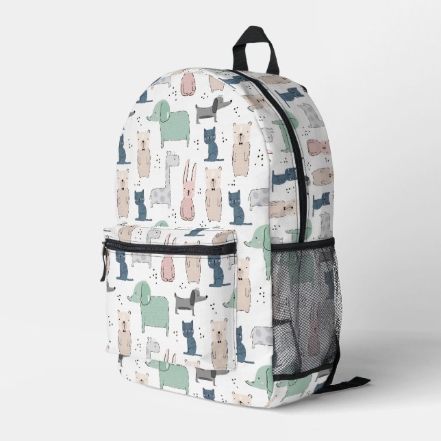 Cute Pastel Baby Animal Pattern Printed Backpack (Back Corner Right)