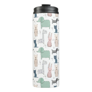 Cute Pastel Baby Animal Pattern Thermal Tumbler