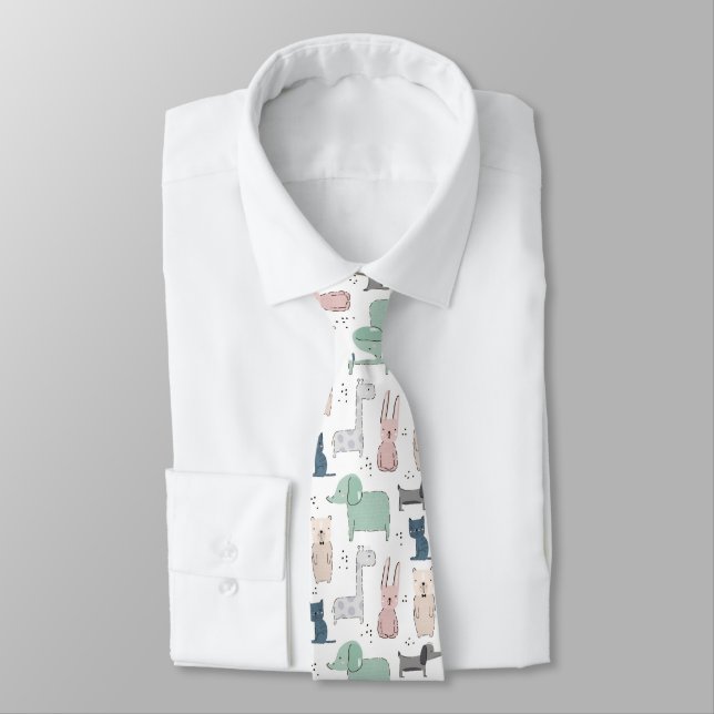 Cute Pastel Baby Animal Pattern Tie (Tied)