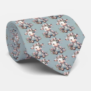Cute Pastel Baby Cow in Overalls with Flowers Tie