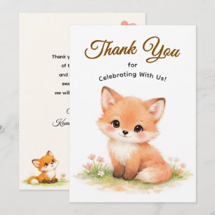 Cute Pastel Baby Fox Baby Shower Woodland Thank You Card