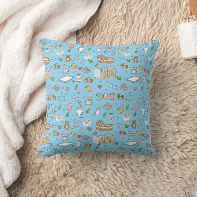 Cute Pastel Baby Nursery Pattern Throw Pillow (Blanket)