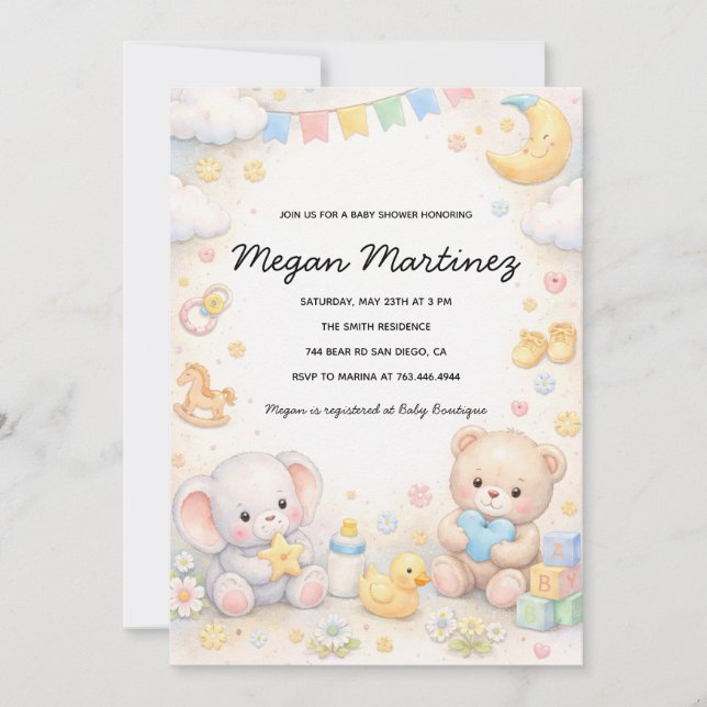 Cute Pastel Baby Shower Invitation Template (Front)