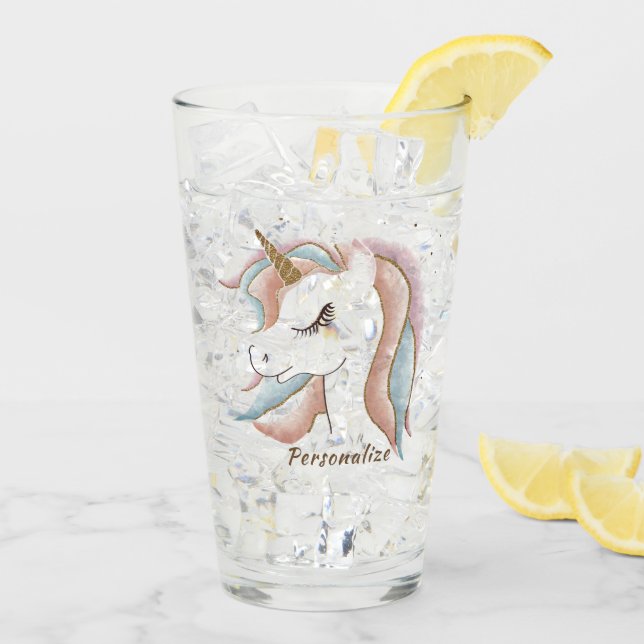 Cute Pastel Baby Unicorn Personalised Drinking Glass (Back Ice)