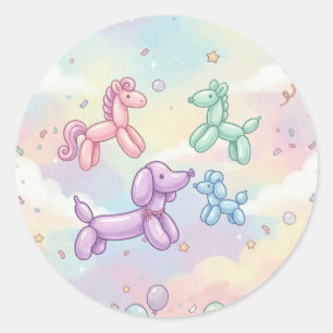 Cute Pastel Balloon Animal Birthday Girl Classic Round Sticker