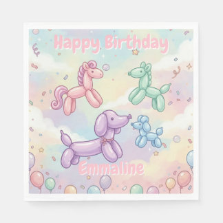 Cute Pastel Balloon Animal Birthday Girl Napkin