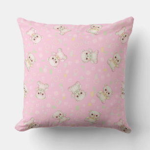 Cute Pastel Bear and Geometric Shapes Seamless Cushion